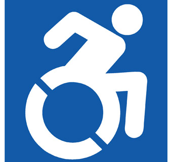 The new logo from the Accessible Icon project shows an active person with disabilities demonstrating mobility. 