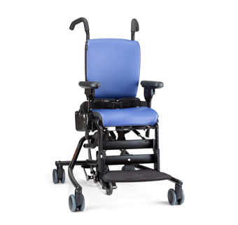 A red Hi/Lo base Rifton Activity Chair
