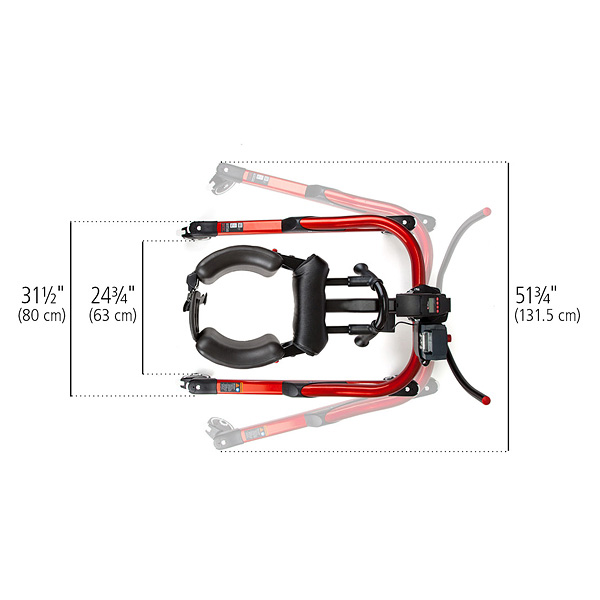 a birds-eye-view of the E-Pacer with dimensions specified in inches and centimeters